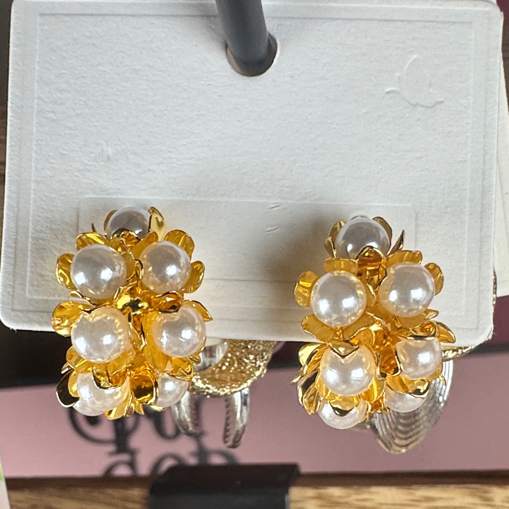 Gold And Pearl Floral Earrings
